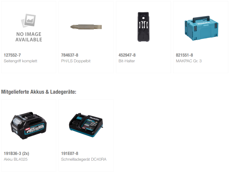 DF001GD201 - Makita XGT 40 Volt Akku-Bohrschrauber Zubehör