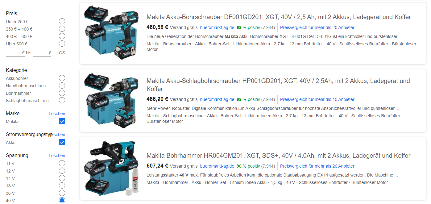 Makita XGT 40 Volt Geräte online kaufen