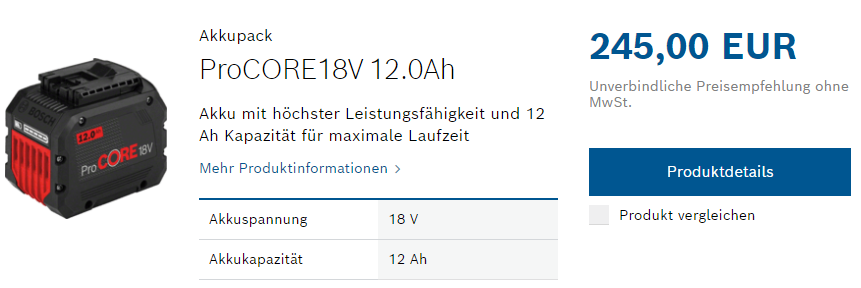 Bosch ProCore 18V 12.0Ah Ersatzakku Originalpreis