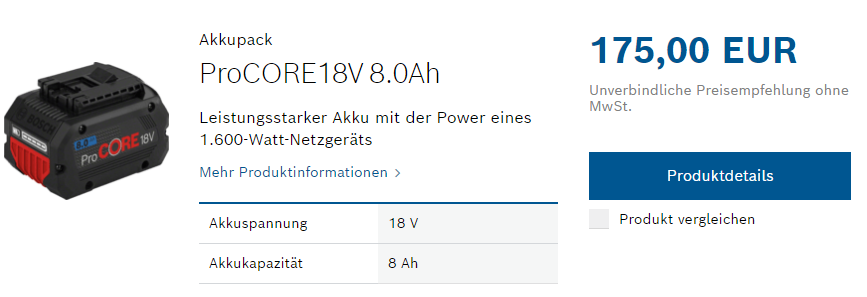 Bosch ProCore 18V 8.0Ah Ersatzakku Originalpreis