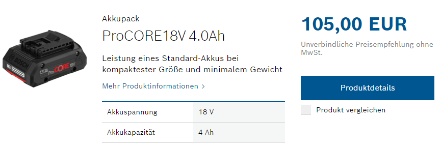 Bosch ProCore 18V 4.0Ah Ersatzakku Originalpreis